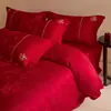 100S Nuevo Estilo Chino Rojo Grande Bordado Ropa de Cama para Boda Juego de Cuatro Piezas de Algodón Puro Algodón Puro Juego de Regalo para Boda de Recién Casados