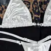 Nuevo Traje de Baño Dividido para Mujer Europeo y Americano 2024 Encaje Plateado Bikini Sexy Traje de Baño Bikini 1585g