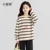 Camiseta de Manga Larga para Niñas Little Feite, Nueva Moda de Otoño, Camiseta Base Rayada para Niños Mayores, Top de Otoño Elegante y Versátil para Niñas