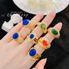 Familia de tarjetas con el mismo estilo de sentido de alta gama medieval color anillo de piedra preciosa Europa y Estados Unidos diseño de personalidad de oro de lujo ligero anillo retro para mujer