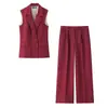 Roupas Femininas Transfronteiriças 2026 Estilo Europeu e Americano Moda Solta Algodão de Imitação Conjunto de Colete + Calça Bicolor Feminino B129823