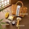 Cesta de Mano Tejida de Bambú Vintage de Mediados de Otoño Set de Regalo para Clientes de Negocios Corporativos, Beneficios para Empleados y Set de Regalo de Pasteles de Luna