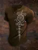 Camiseta Divertida tipo Burlón Talla Grande con Estampado de Runas de Cuervo Vikingo Lavado Retro Cuello Henley Manga Corta