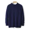 Suéter 100% lana pura para hombre, jersey de cuello redondo, suéter grueso de punto trenzado, tejido de punto de lana casual holgado para otoño e invierno, transfronterizo