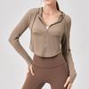 Casaco de ioga de lycra feminino outono e inverno com capuz zíper cardigan esportivo slim-fit emagrecimento corrida fitness casaco de ioga