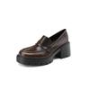Pequenos 7 cm de espessura sola alta mocassins 2023 primavera bico redondo todos os sapatos de couro pequenos combinam couro de vaca boca profunda sapatos de camada única para mulheres
