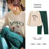 Novo Pijama Cartoon para Mulheres, Gola Redonda, Mangas Longas, Calça Longa, Estilo Floresta, Fofo, Pode Ser Usado Fora, Pijama, Conjunto para Casa