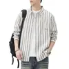 Nueva Camisa de Algodón Puro a Rayas Estilo Japonés 2025 para Hombre, Moderna Holgada Casual Estilo Americano Nueva Camisa de Hombre Primavera y Verano