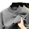 Suéter Masculino Juvenil de Malha com Zíper Meio Alto e Listras Verticais, Manga Longa, para Primavera, Outono e Inverno, Quente e Grosso, Estilo Casual e Relaxado