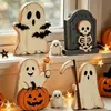 Decoración de Calabaza Fantasma Gato Negro de Madera para Halloween Habitación Escritorio Decoraciones Festivas Artesanías de Madera