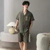 Conjunto casual de dos piezas para hombre de verano, cardigán fino de manga corta de algodón nube, se puede usar afuera, holgado, talla grande, ropa para el hogar