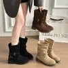 Botines Retro de Diseño Nicho Otoño/Invierno 2026 Tacón Grueso Hebilla Botas Martin Mujer Estilizados Franceses Gamuza Botas Western