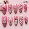 Arte de Uñas Navideño 30 Piezas Rosa Reno Raya Muñeco de Nieve Patrón Arte de Uñas Moda de Comercio Exterior Europeo y Americano Arte de Uñas al por Mayor