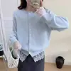 Cardigan de Tricô com Renda e Design Falso de Duas Peças para Mulheres no Outono e Inverno, Novo Estilo Coreano, Design Suave com Suéter Solto