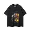 Alta marca de moda de rua cartoon print decote pequeno meia manga T-shirt masculino e feminino moda nacional retro pesada lavagem manga curta base tee