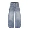Jeans desgastados lavados con dobladillo curvo para hombre, marca vintage de moda urbana, con detalles de pedrería y strass, elegantes pantalones de pierna ancha con corte curvo