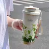 Nova caneca de café de aço inoxidável 316 com revestimento cerâmico de lírio-do-vale, presente promocional para escritório, personalizável com logo, copo térmico