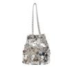 Têxteis Cadeia de Lantejoulas Bolsa Pequena Feminina 2024 Verão Novos Têxteis Elegantes Moda Balde Bolsa Ombro Crossbody Bolsa