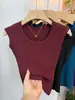 Camiseta estilosa de alta qualidade, versátil, com decote U e mangas tipo sino para mulheres, novidade de verão, corte slim, valoriza a silhueta, peça básica, moderna