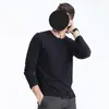 Camiseta de manga larga para hombre, de algodón, con cuello redondo, estilo coreano, holgada, de color liso, para otoño, blanca, para primavera y otoño