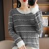 Tricô de Algodão de Fibra Longa de Xinjiang para Mulheres, Tricô de Manga Longa, Peça Externa, Novo Estilo Primavera e Outono 2025, Camisa de Base Xadrez Pequeno Fragrância