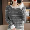 Feminino algodão colorblock chanel crewneck manga longa solto casual confortável respirável primavera e verão novas malhas