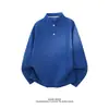 Camiseta casual de manga longa com gola henley e botões de pressão para homens, marca trendy retrô americana de outono, ombro regular, corte justo, peça para casal