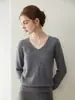 Suéter 100% cachemir puro para mujer, jersey sin costuras de cuello en V, capa base de punto, simple y versátil para usar en capas