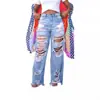 Jeans Rasgado Floral Sexy da Moda Europeia e Americana Novo 2026 para Mulheres, Casual Estiloso Slim-Fit