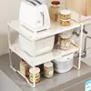Estante de almacenamiento para encimera de cocina, soporte para ollas extensible, estante de almacenamiento multifuncional para microondas y olla arrocera para el hogar
