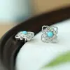 Plata S925 Chapada en Oro Jaspe Turquesa Diseño de Trébol de Cuatro Hojas Lujo Accesible Moda Sencilla Ropa de Trabajo Exquisitos Versátiles Pendientes