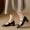 Sapatos Mary Jane Quadrados Retrô para Mulheres, Novo Estilo de Verão 2026, Boca Rasa, Tira Única, Sola Lisa, Salto Grosso, Bico Fino Sapatos Femininos