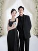 Vestido de Noche Sencillo de Satén Coreano Estilo Hepburn Estilo de Banquete Estudio Fotográfico Tema Foto de Pareja Luz Vestido de Boda
