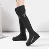 Botas Casuais com Salto Anabela Costura para Baixo Tecido Botas de Couro Bovino Lã Grossa Botas de Neve Amazon desejo Botas de Cano Alto