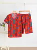 Conjunto de Camiseta y Shorts de Verano Floral para Mujer del Noreste, Algodón Seda Casual Versátil Delgado Ropa de Casa Conjunto de Dos Piezas