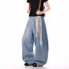 Pañuelo cuadrado deconstruido estilo americano, jeans curvos para hombre y mujer, verano moderno vintage callejero casual para pareja, pantalones de pierna ancha