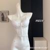 Sexy sling de chica caliente transfronteriza corsé de espina de pescado enterizo con almohadilla en el pecho espalda delgada de encaje camisola de espina de pescado