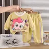 Conjunto de Roupa Infantil para Meninas Primavera e Outono 2026 Novo Estiloso Roupas Infantis para Bebês Meninas Moletom de Manga Longa com Desenho Conjunto de Duas Peças