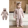 Traje de una pieza grueso con forro polar para bebés y niños pequeños, mono con capucha de forro polar polar súper lindo para otoño e invierno, ropa de invierno
