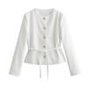 Comércio exterior verão feminino 2024 novo europeu e americano botão de pescoço redondo decorativo textura renda casual manga comprida casaco A14031