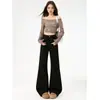 Jeans acampanados elásticos negros no ajustados para mujer, nuevo estilo verano 2026, pantalones de campana petite Zhao Lusi