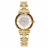 Nuevo reloj de cuarzo para mujer Gedi con esfera romana estrellada, acentos de diamantes completos, correa de acero, resistente al agua, elegante y versátil para el trabajo diario y los desplazamientos.