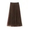 Saia plissada feminina, novo estilo de outono, saia de tule com barra larga, tendência de moda 2026, saia de tule drapeada reversível