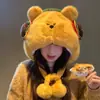 Bonito Sombrero de Peluche de Pingüino con Orejas Móviles para Mujer en Invierno, Forrado de Felpa, Engrosado, Cálido y que Muestra la Cara, Sombrero Lei Feng Pequeño Protector de Oídos