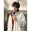 Sudadera con cremallera de bloques de color retro americano, chaqueta deportiva unisex de moda holgada para pareja, chaqueta con capucha de otoño