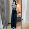 Pantalones casuales nuevos de seda helada de verano para maternidad para mujer, de cintura alta, fluidos, de pierna ancha, ligeros, transpirables, no sudorosos, de pierna recta, largos hasta el suelo