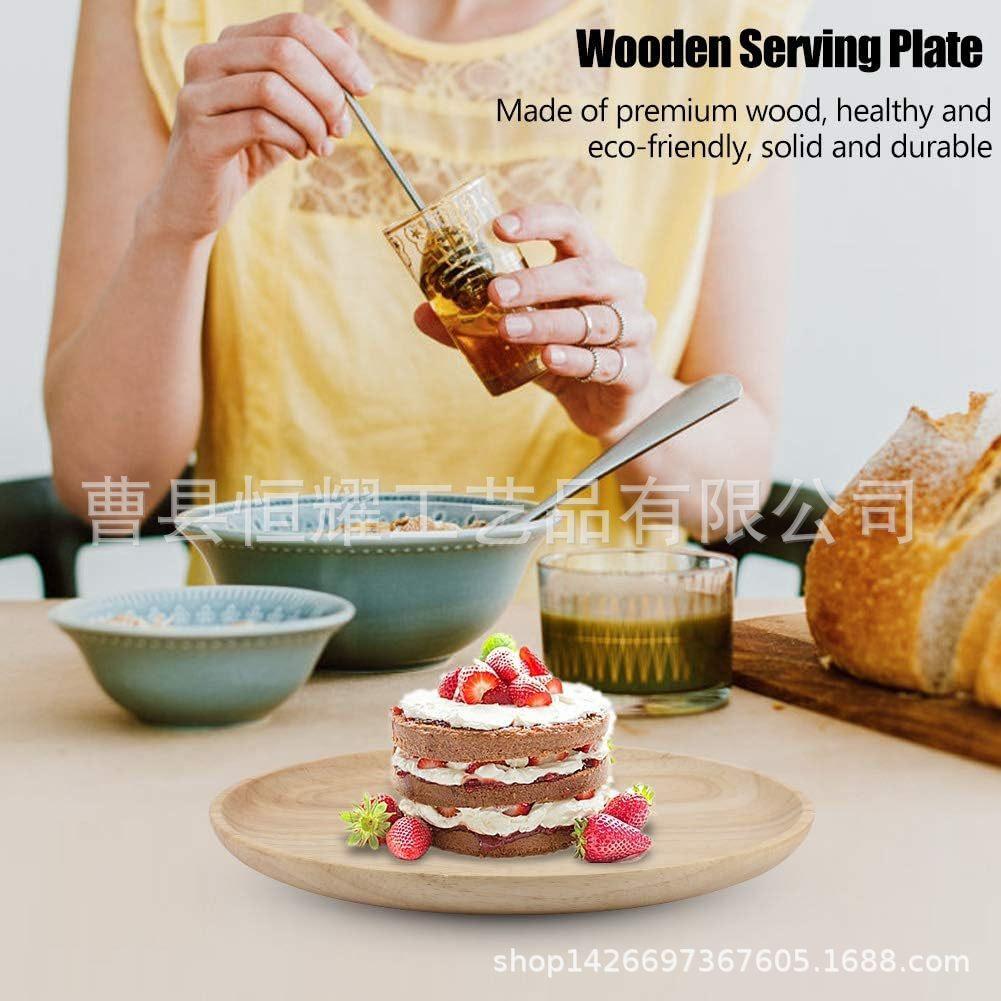 日式橡胶木托盘圆形水果茶杯盘木碟木制蛋糕面包餐盘跨境热销定制
