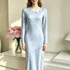 2026 Nuevo Vestido de Casa de Manga Larga para Dormir para Mujer, Cuello Redondo, Manga Corta, Abertura en Forma de Corazón, Vestido de Longitud Media 5094