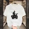 Atacado do fabricante verão moderno desenho animado estampa de letra inglesa manga três quartos top solto gola redonda camiseta versátil