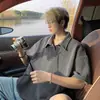 Camiseta de manga corta con estampado de trigo para hombre, verano americano, peso pesado, holgada, alto sentido, camiseta gris con cuello de polo para hombre